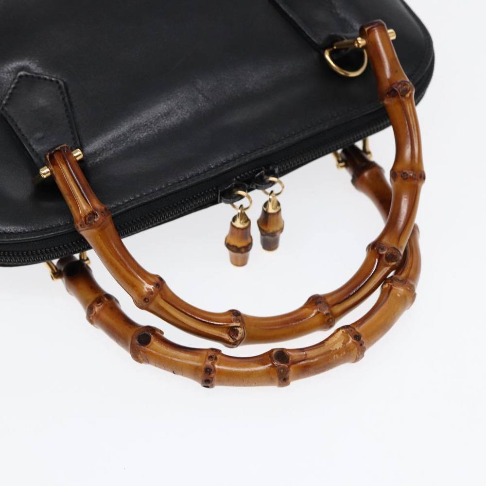 GUCCI Bamboo Hand Bag Leather Black Gold Auth ep5486 - Picture 7 of 16